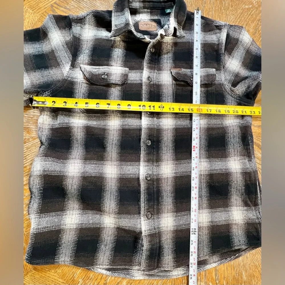 Orvis earthy tartan plaid flannel heavy shirt jacket shacket button down neutral